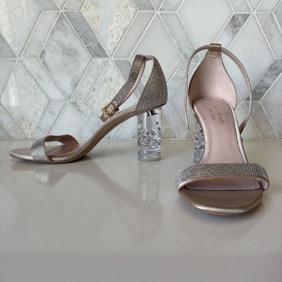 Kate Spade 9B PVC Cylinder Block Heel Sandal Strap Crystals Alora Pave Round Toe - Picture 1 of 13